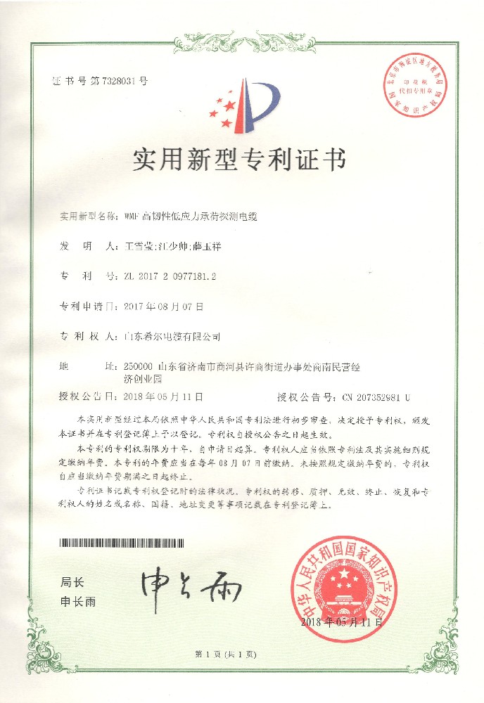 新型专利-WMF高韧性低应力承荷探测电缆